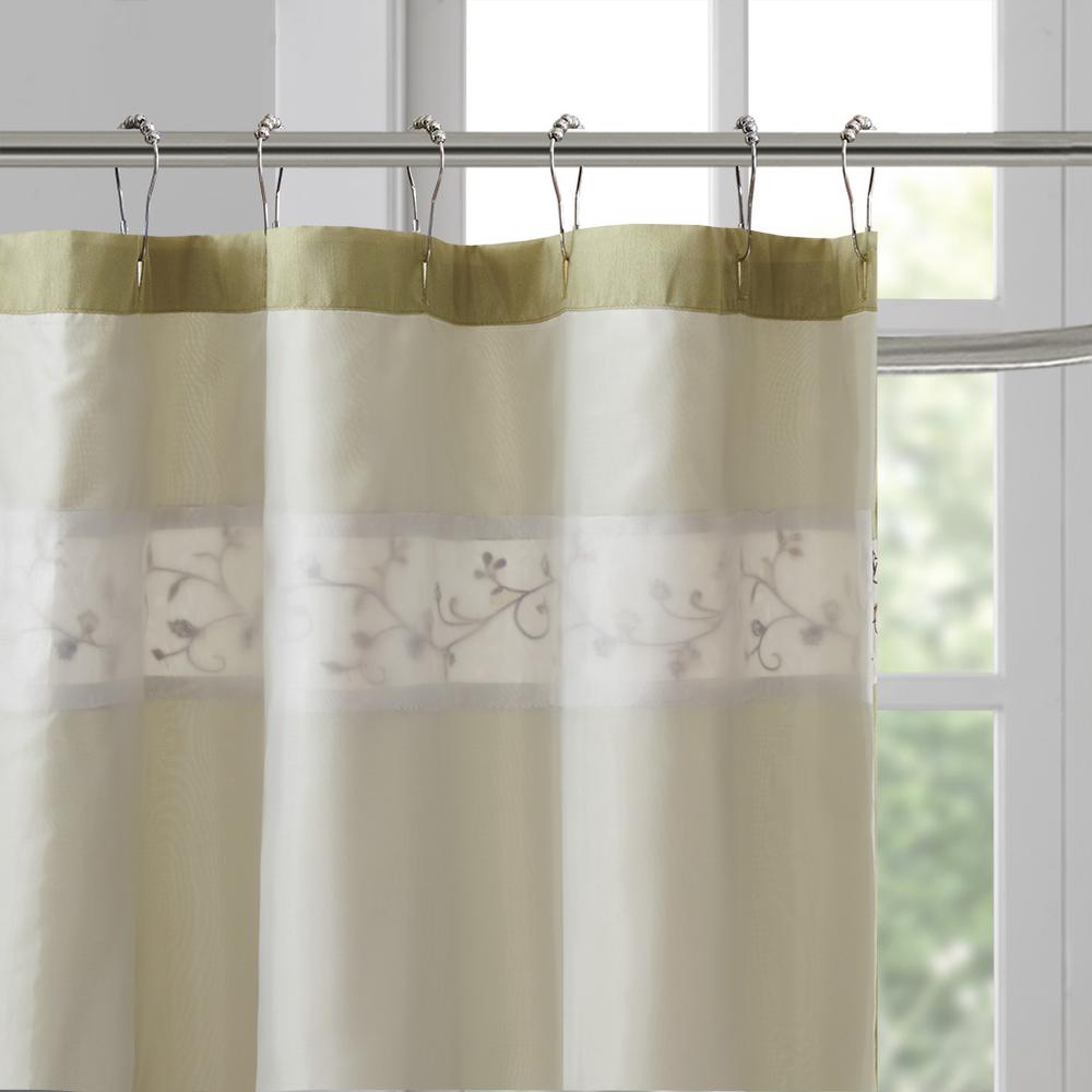 Faux Silk Embroidered Floral Shower Curtain. Picture 2