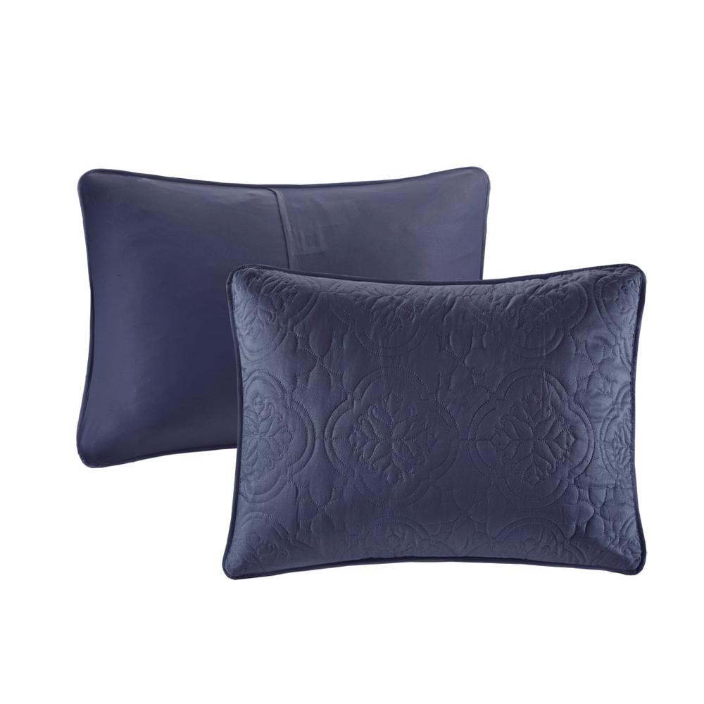 Oakley 3 Piece Reversible Bedspread Set, Navy color. Picture 3