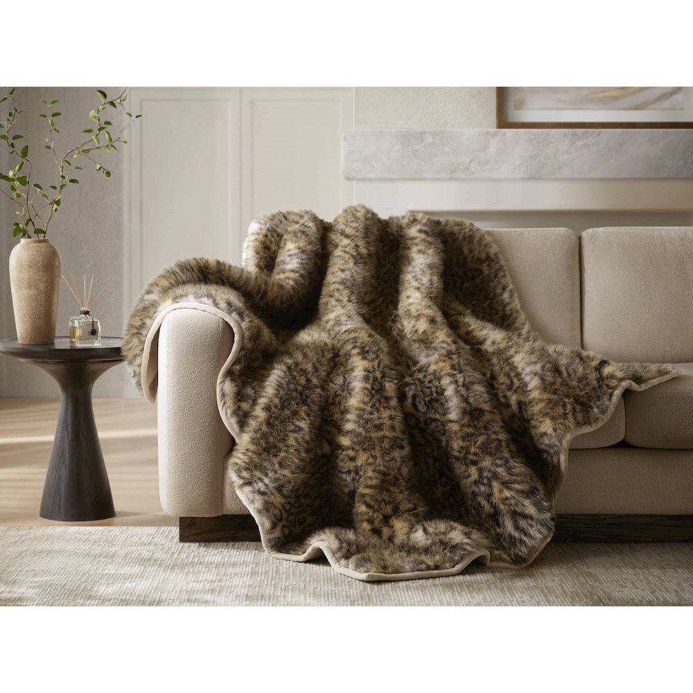 Botswana Animal Print Faux Fur Throw Blanket, Leopard color. Picture 4