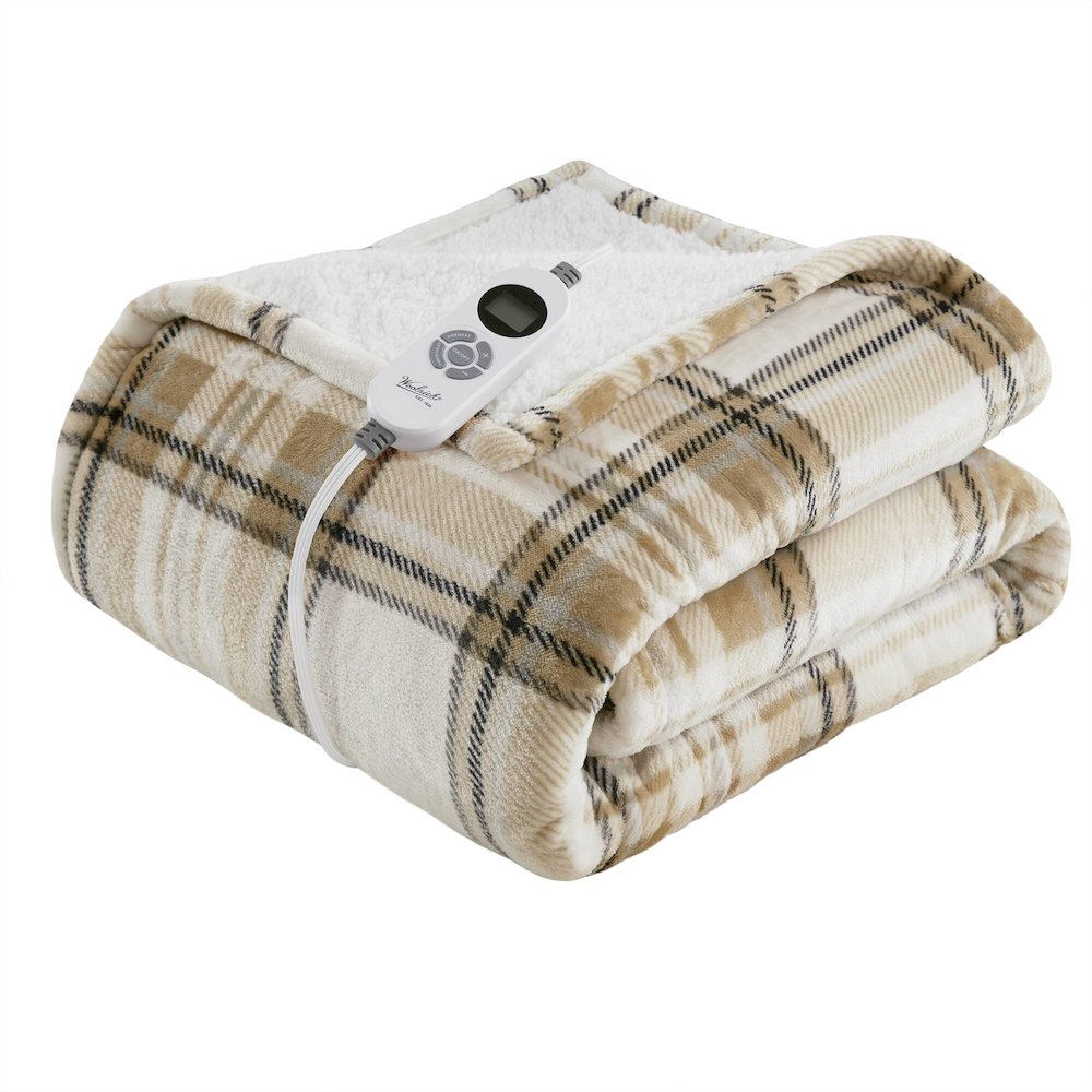 Print Plush to Sherpa Heated Throw. Picture 4