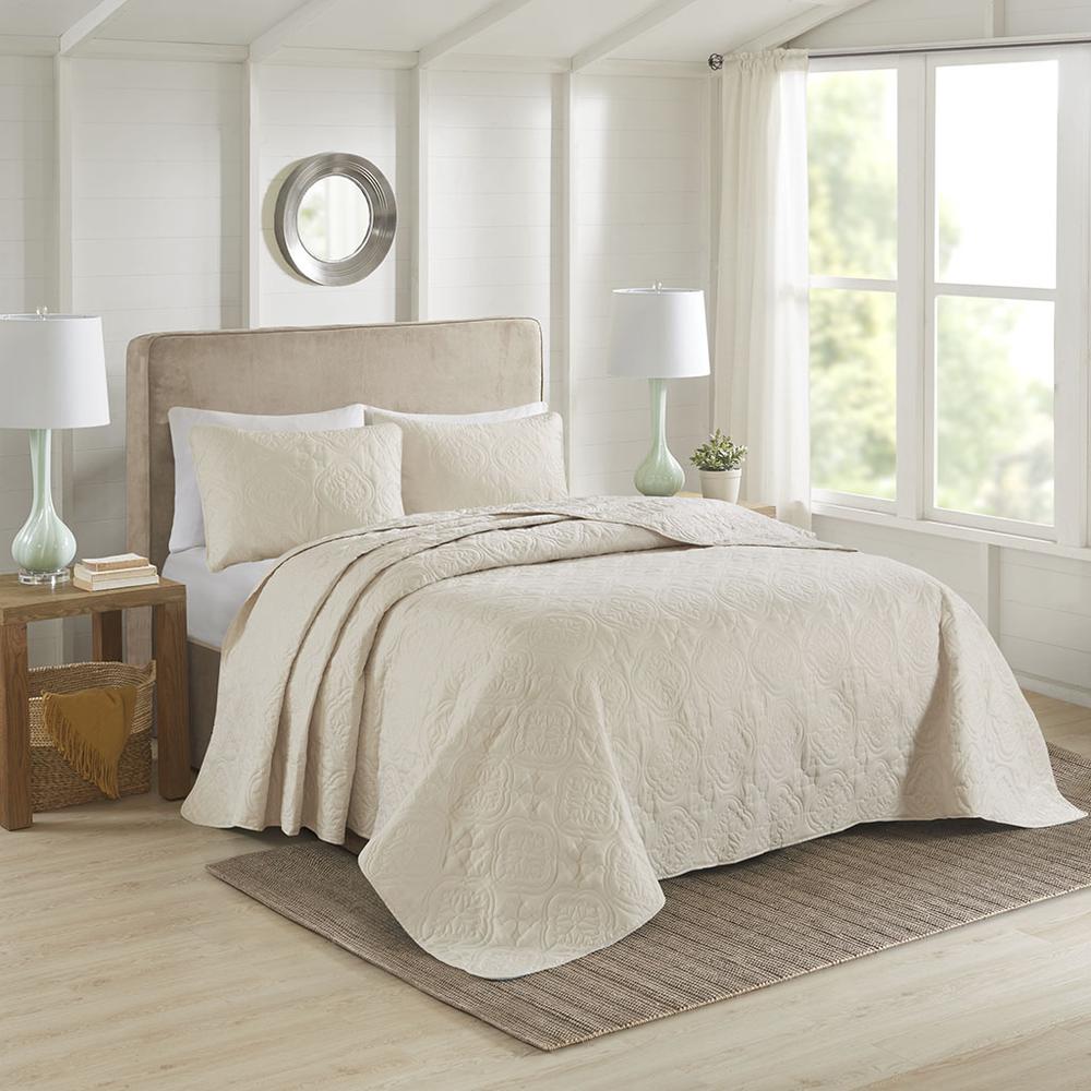 Oakley 3 Piece Reversible Bedspread Set, Cream color. Picture 4
