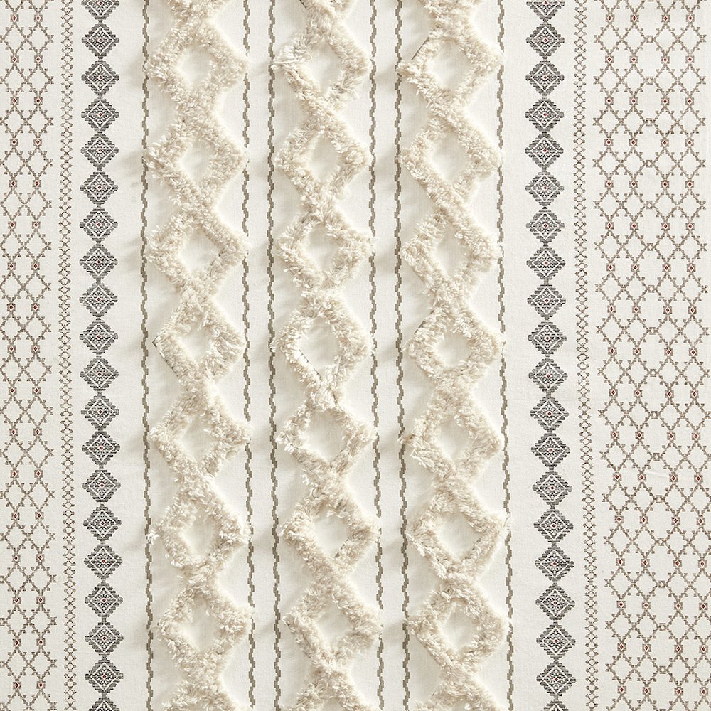 Cotton Printed Curtain Panel with Chenille Stripe and Lining. Picture 3