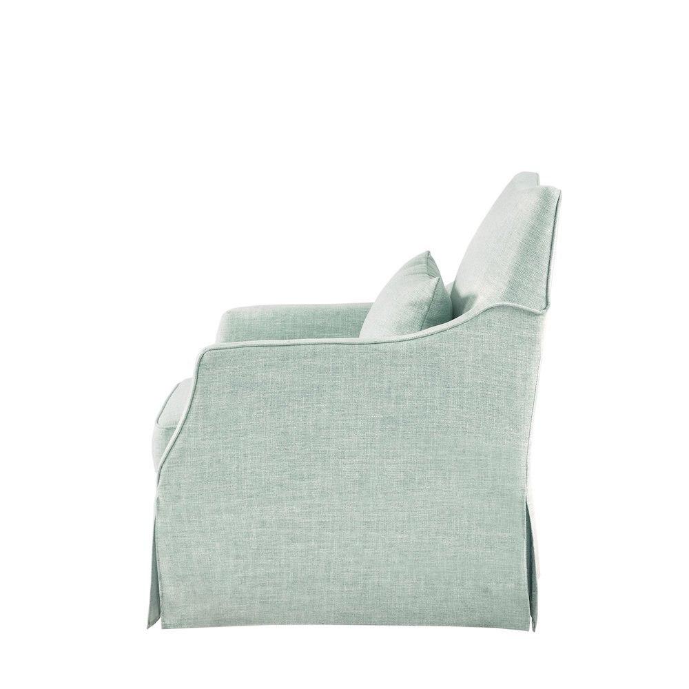 London Upholstered Skirted Swivel Armchair with Lumbar Pillow. Picture 2