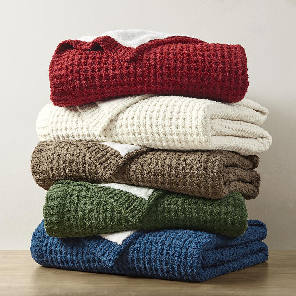 Rowan Waffle Knit Chenille Throw, Ivory color. Picture 3