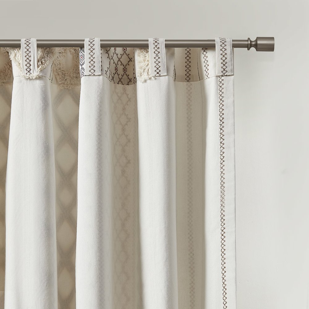 Cotton Printed Curtain Panel with Chenille Stripe and Lining. Picture 2
