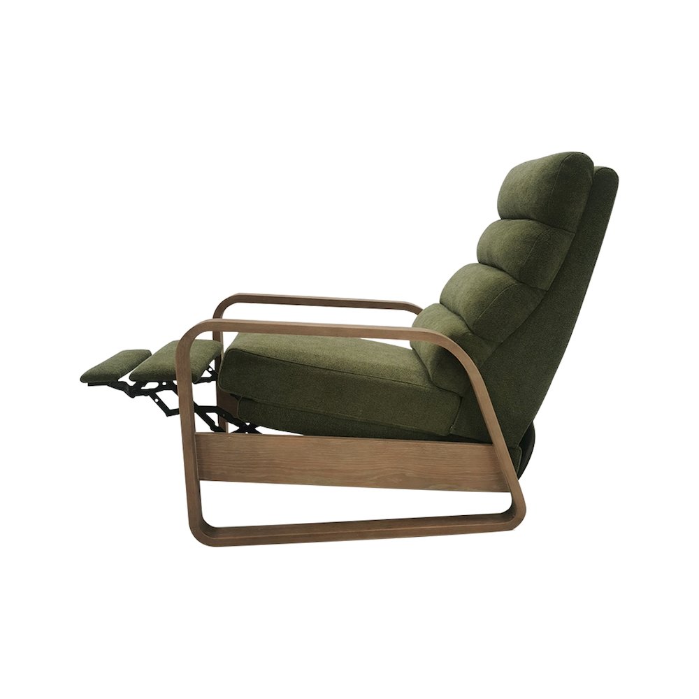 Jordan Wood framed push back Recliner in Green. Picture 3