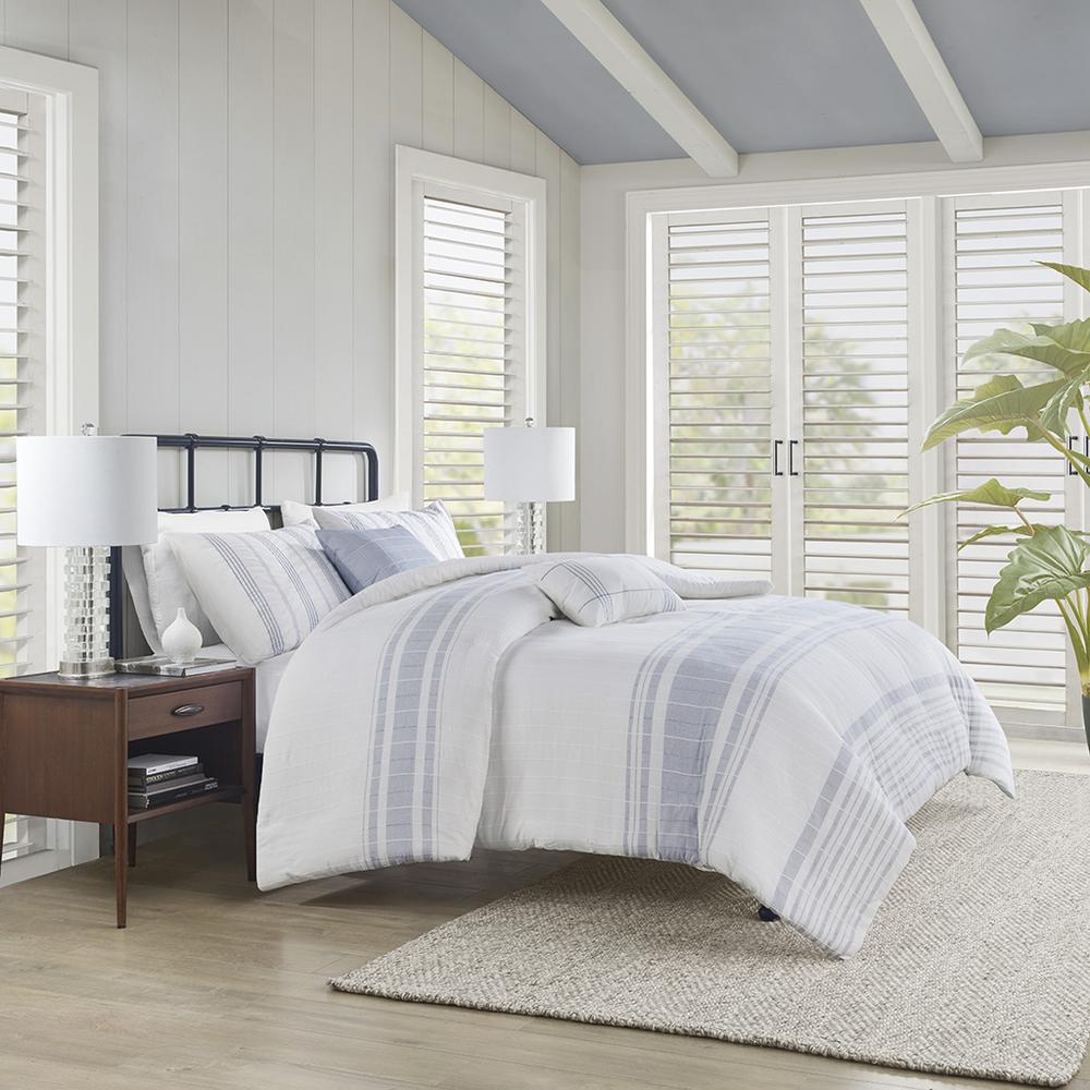 Morgan 5 Piece Cotton Jaquard Duvet Set, White/Blue color. Picture 3
