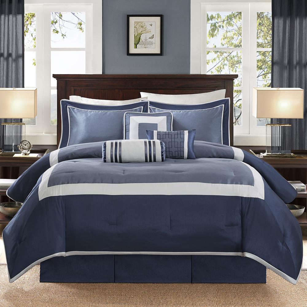Genevieve 7 Piece Comforter Set, Navy color. Picture 2