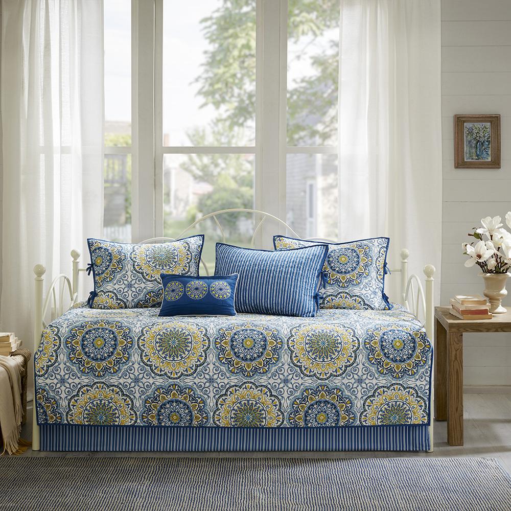 Tangiers 6 Piece Reversible Daybed Cover Set, Blue color. Picture 1