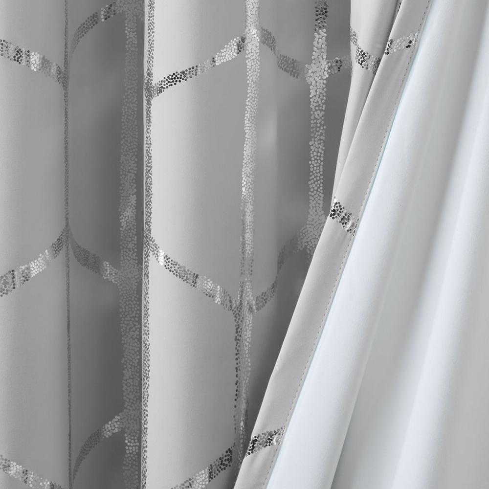 Total Blackout Metallic Print Grommet Top Curtain Panel. Picture 3