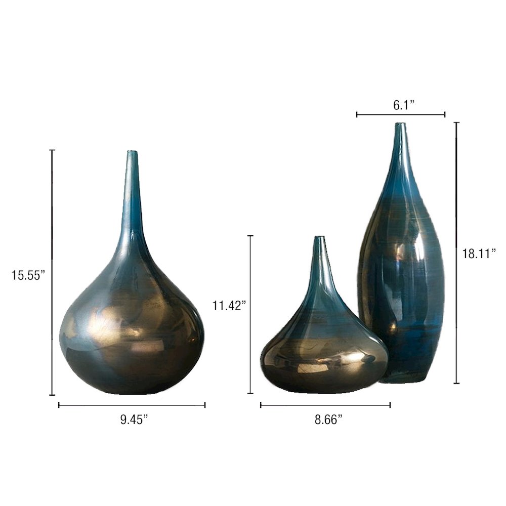 Blue and Bronze Decorative Glass Vases 3-piece set. Picture 3