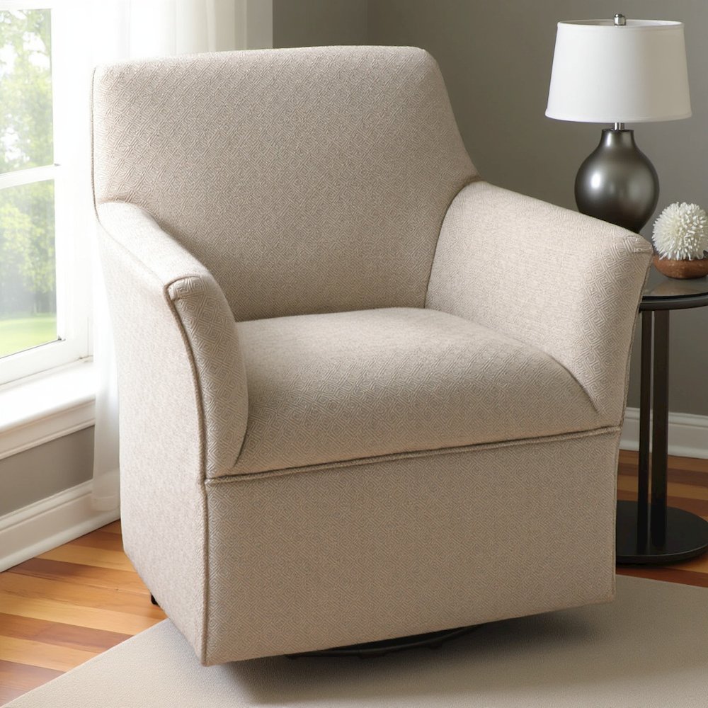 Beige Swivel Rocker Recliner Chair with Upholstered Seat and Back. Picture 2