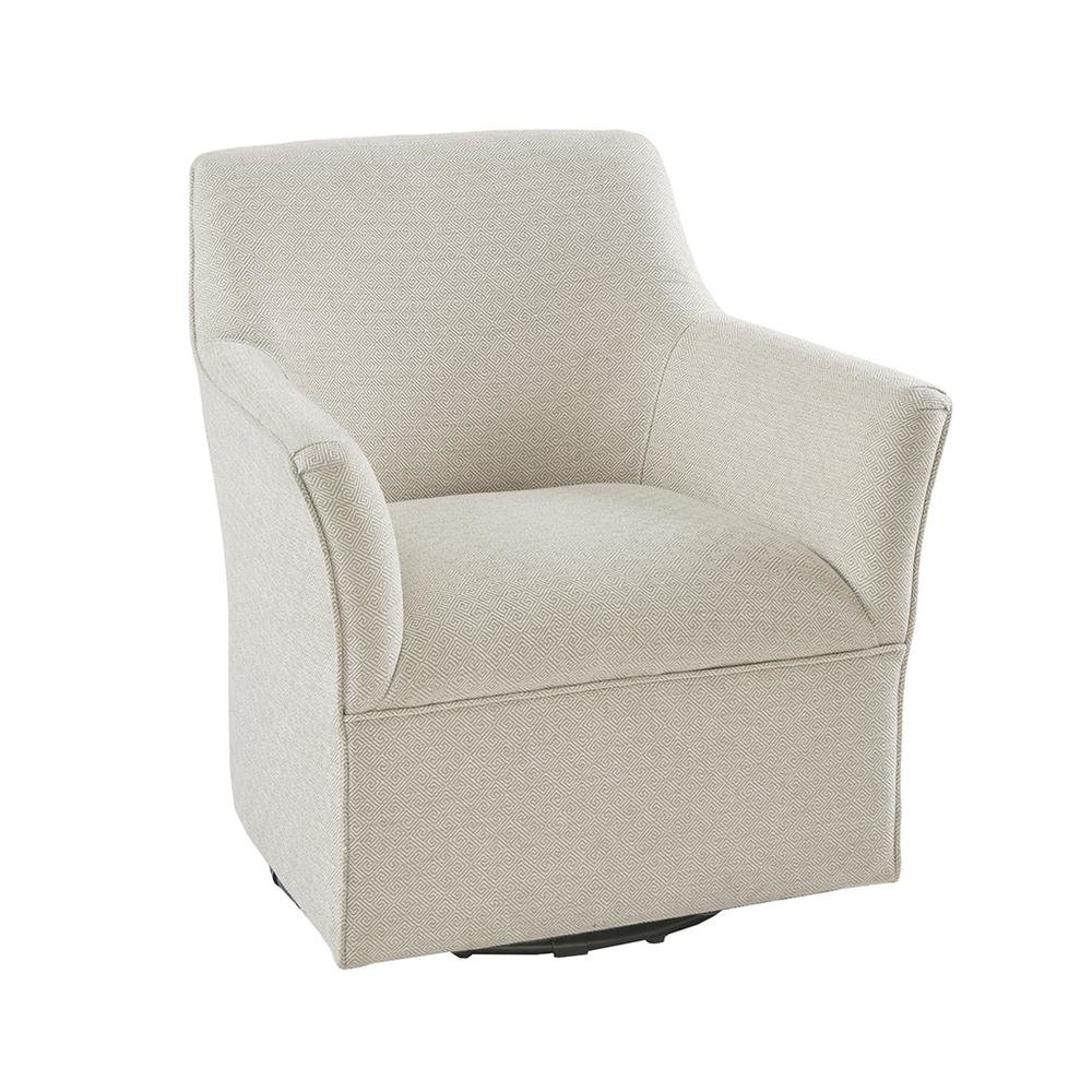 Beige Swivel Rocker Recliner Chair with Upholstered Seat and Back. Picture 4