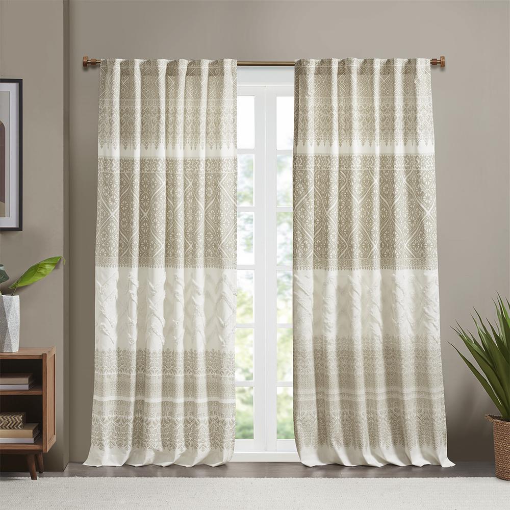 Cotton Printed Curtain Panel with Chenille detail and Lining. Picture 3