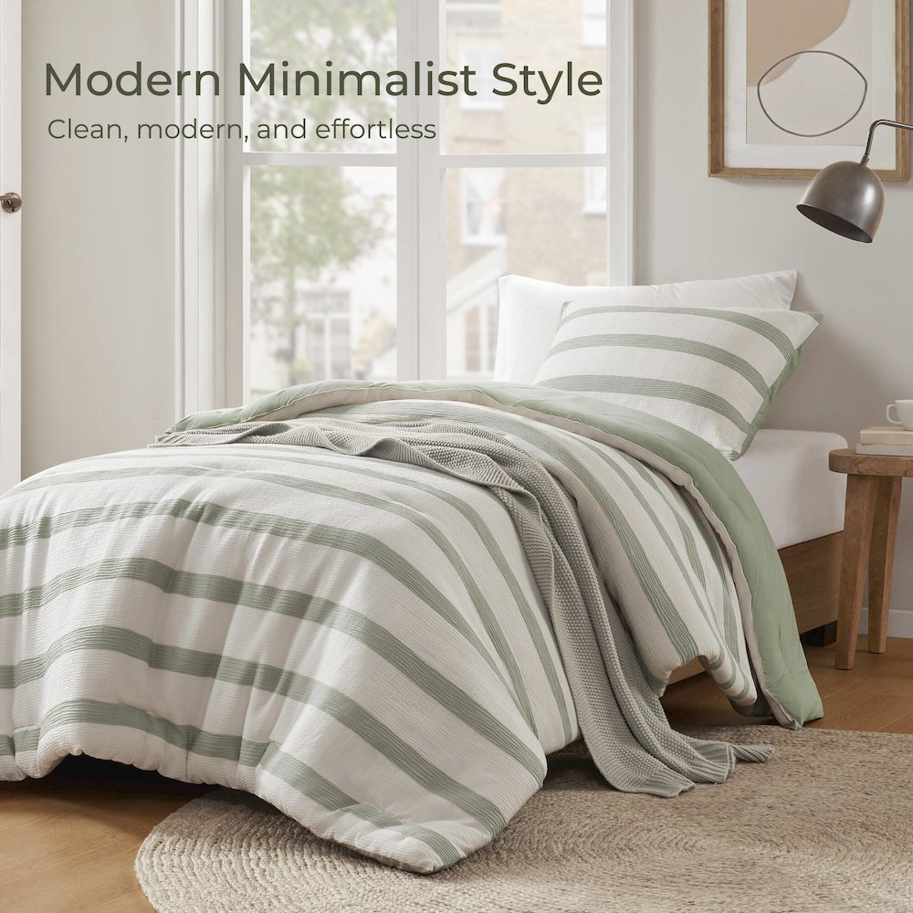 Merritt Yarn-dyed striped comforter, Sage Green color. Picture 5