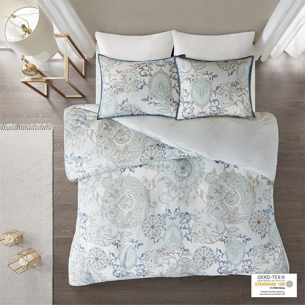 3 Piece Cotton Floral Printed Reversible Duvet Cover Set. Picture 4