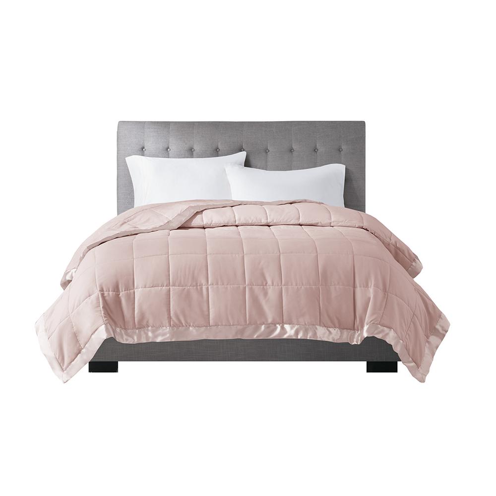 Lightweight Down Alternative Blanket with Satin Trim. Picture 5