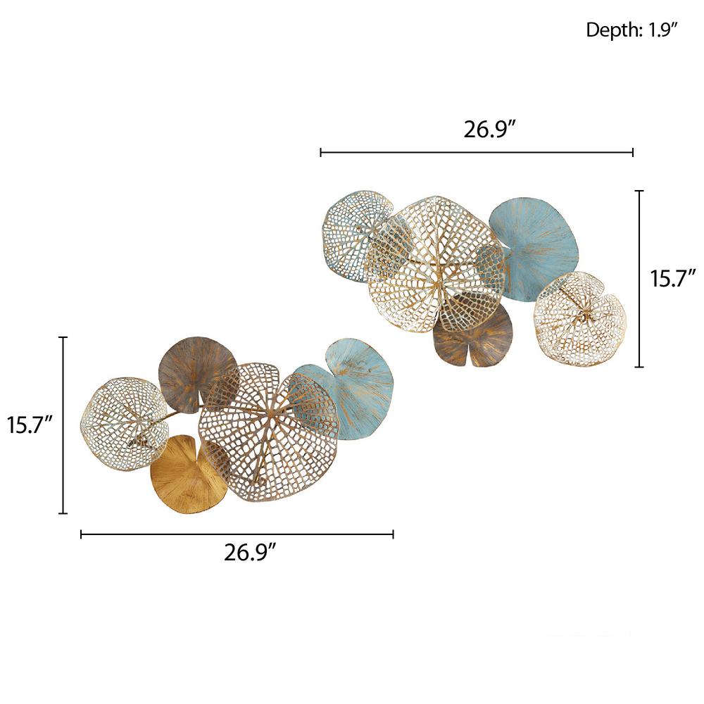 Multi-colored Lily Pad Leaves 2-piece Metal Wall Decor Set. Picture 3