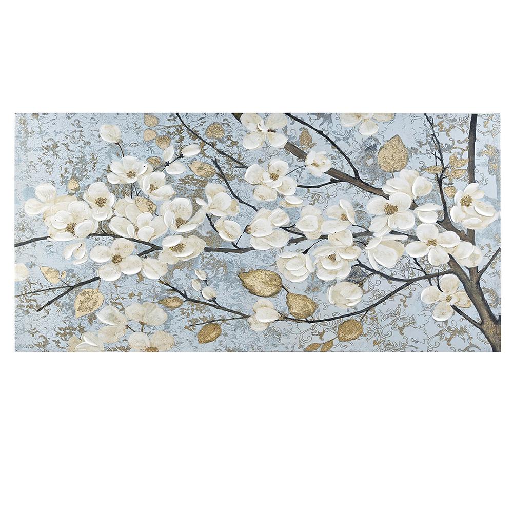 Gold Foil and Hand Embellished Floral Canvas Wall Art. Picture 4