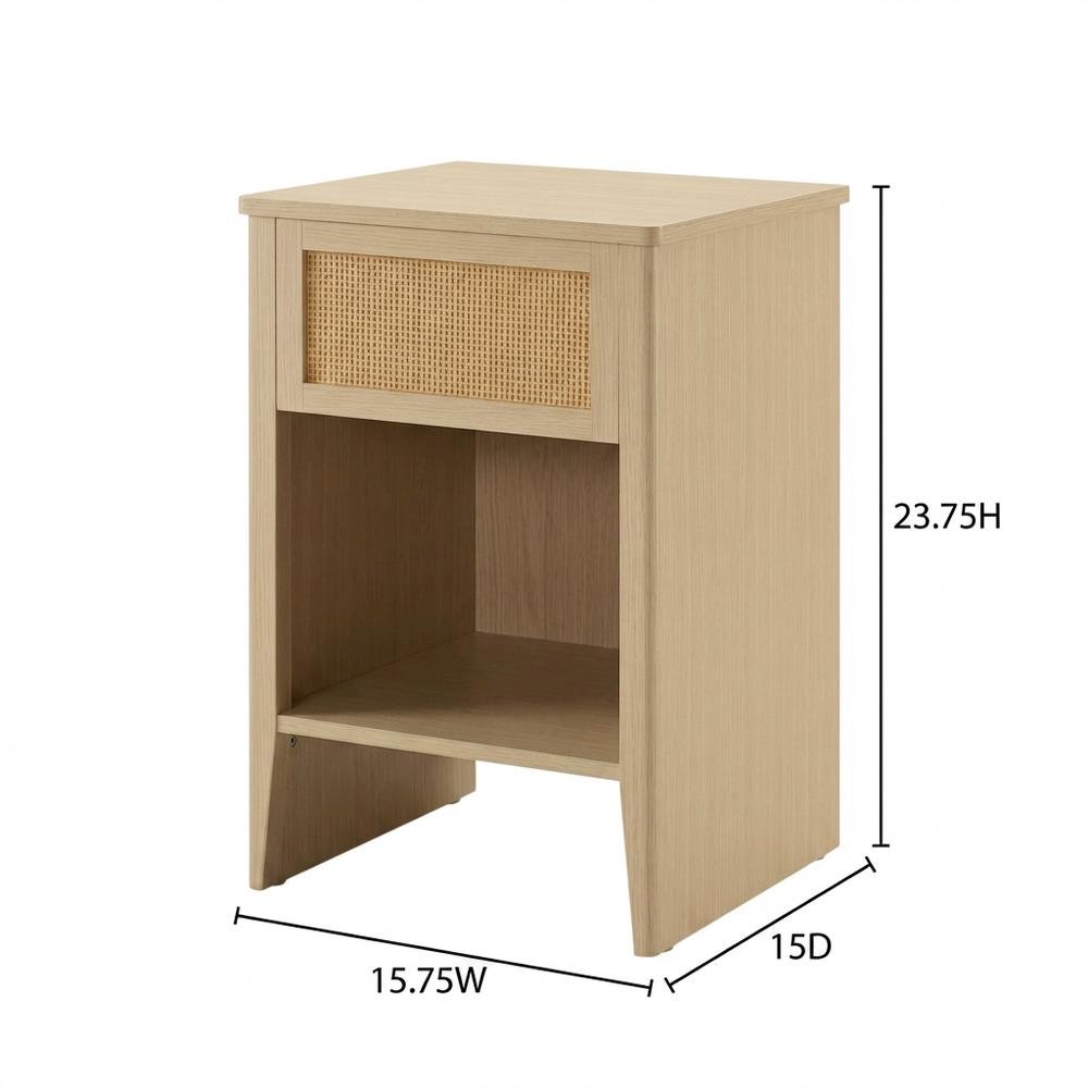 Rattan Accent Side Table with Drawer Storage and Open Shelf. Picture 7