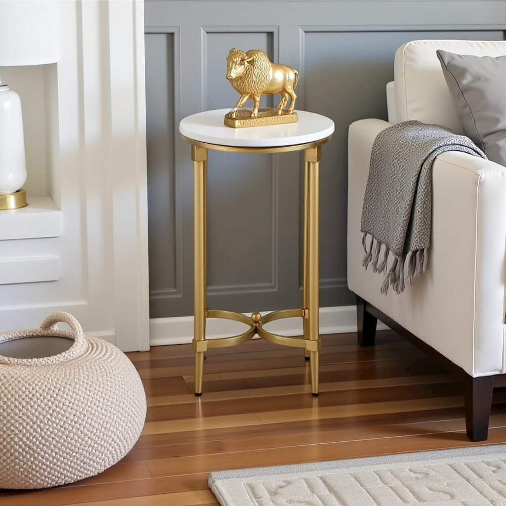 White Marble End Table with Metal Legs – Small Side Table for Living Room. Picture 4