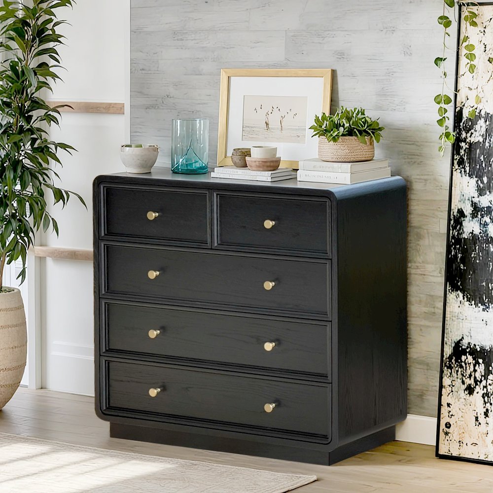 Deco 5 Drawer Dresser, Black Satin color. Picture 4