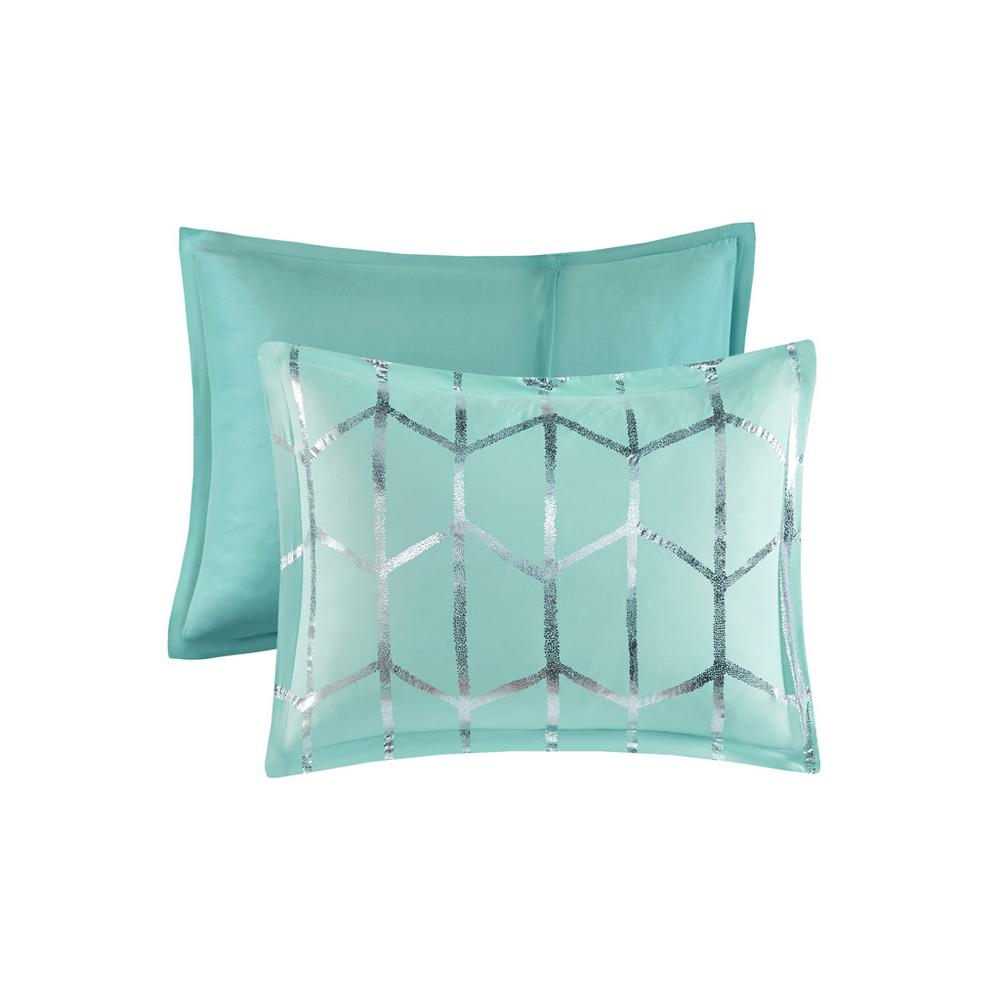 Raina Metallic Printed Comforter Set, Aqua/Silver color. Picture 5