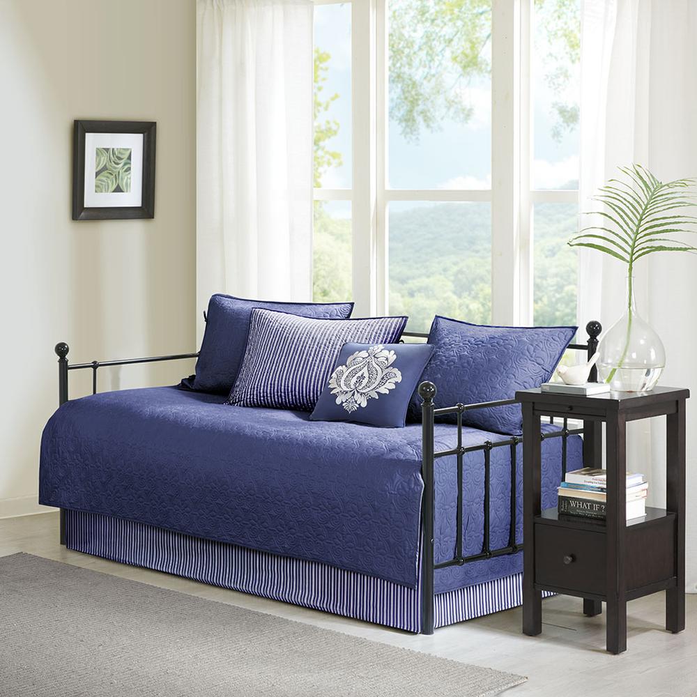 Quebec 6 Piece Reversible Daybed Cover Set, Navy color. Picture 5