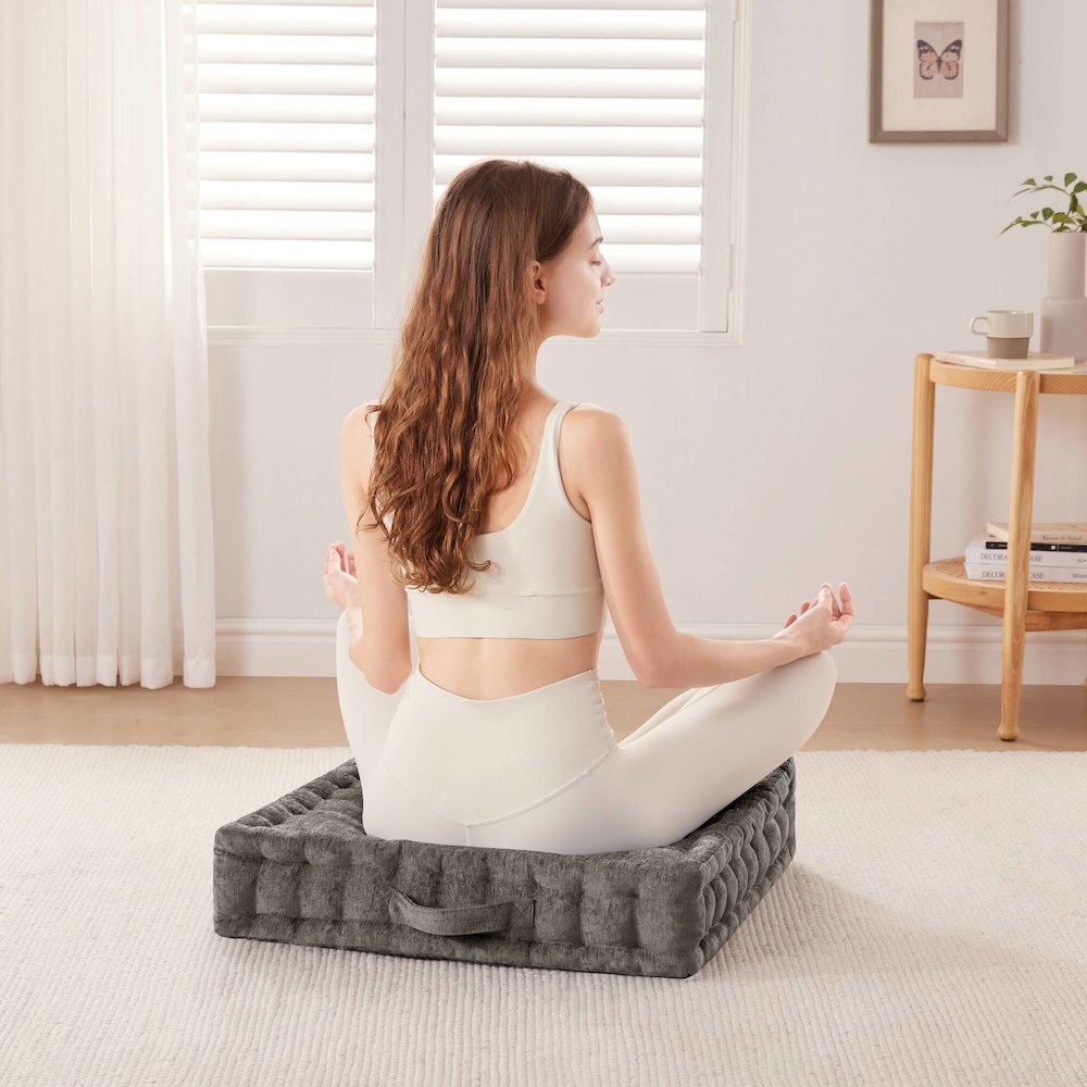 Azza Poly Chenille Square Floor Pillow Cushion. Picture 5