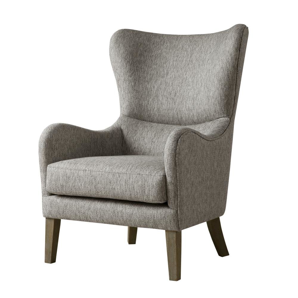 Gray Wingback Chair with Birch Wood Legs – Elegant Living Room Recliner. Picture 1