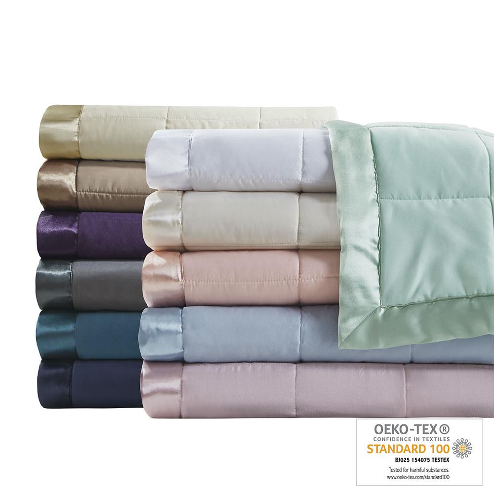 Lightweight Down Alternative Blanket with Satin Trim. Picture 1