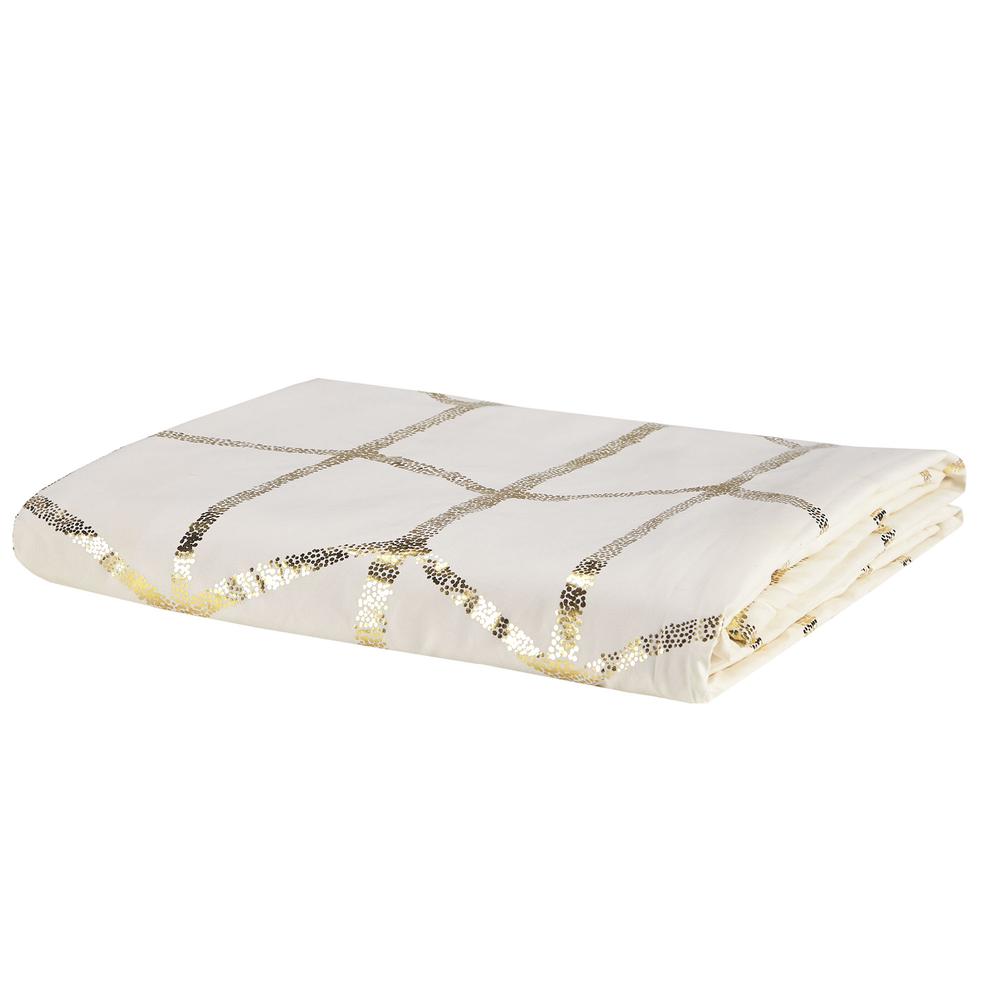 Raina Metallic Printed Duvet Cover Set, Ivory/Gold color. Picture 2