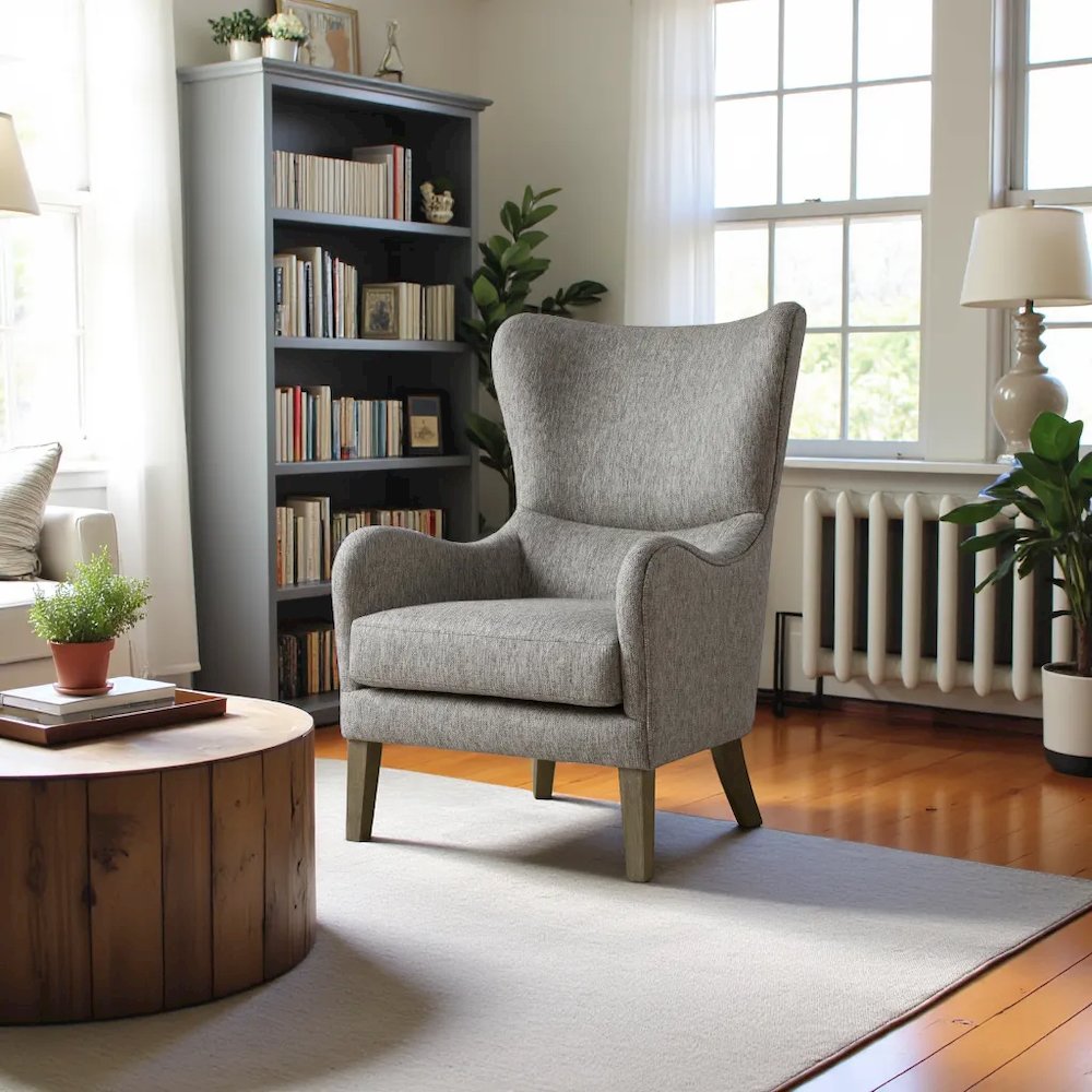 Gray Wingback Chair with Birch Wood Legs – Elegant Living Room Recliner. Picture 3