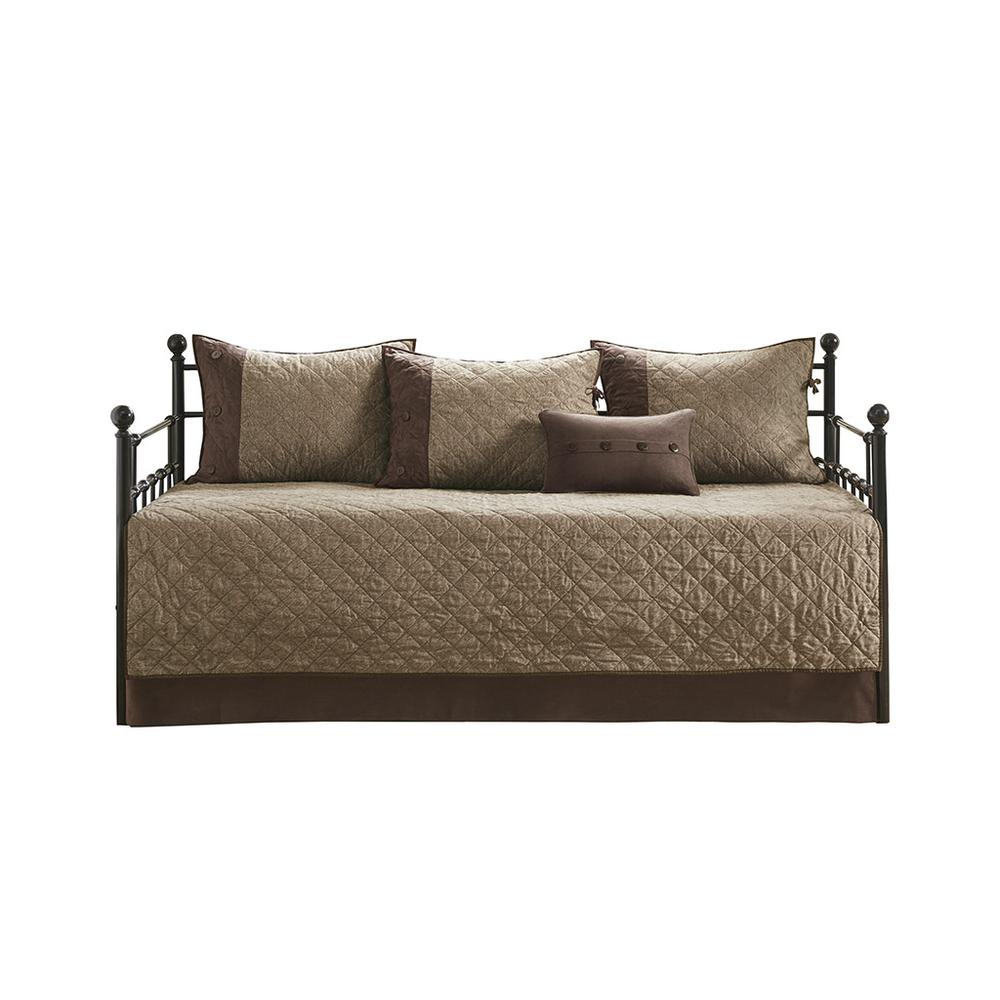 Boone 6 Piece Reversible Daybed Cover Set, Brown color. Picture 2