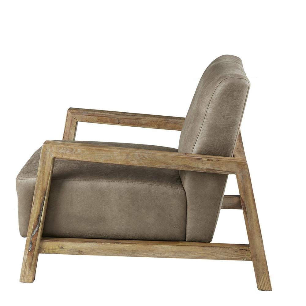 Brown Upholstered Accent Chair with Reclaimed Wood Frame for Living Room. Picture 4