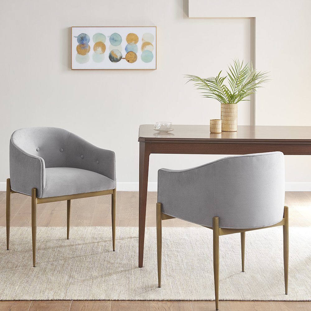 Tufted Low Back Upholstered Arm Dining Chair Set of 2. Picture 4