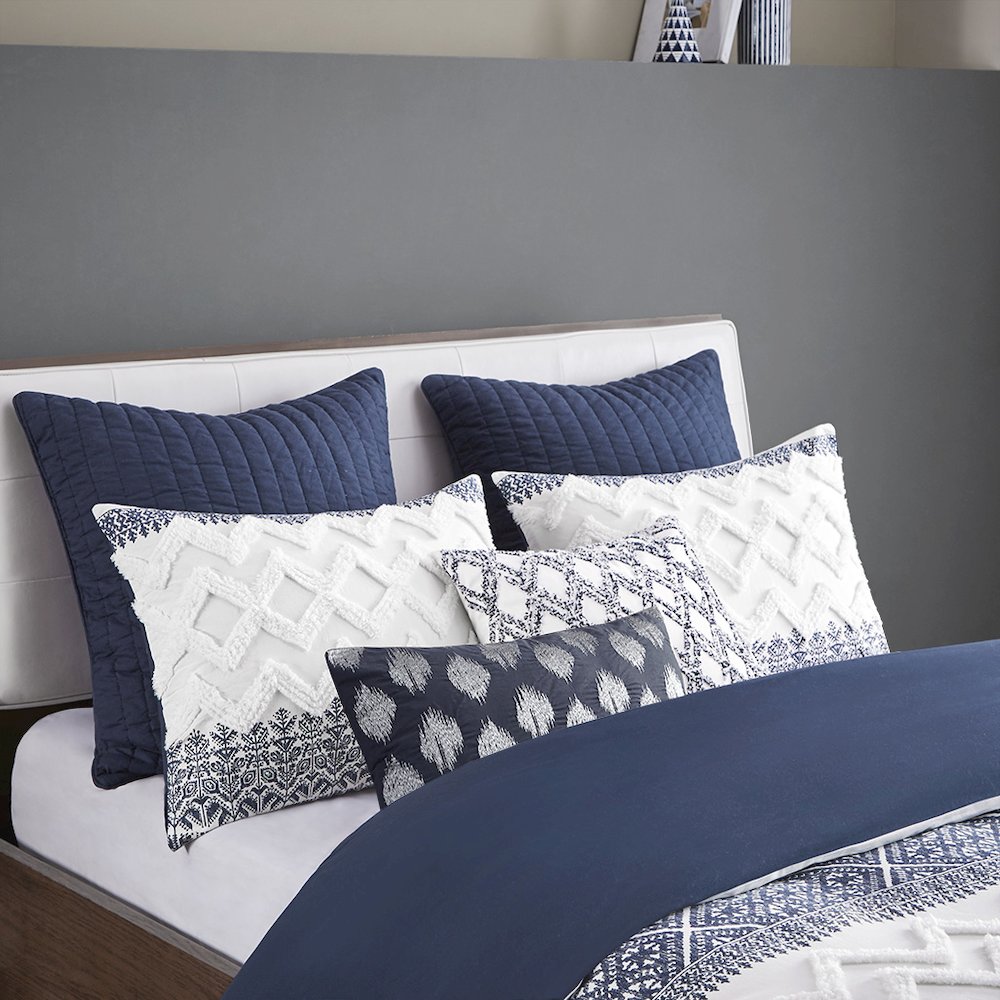 Camila Cotton Quilted Euro Sham, Navy color. Picture 1