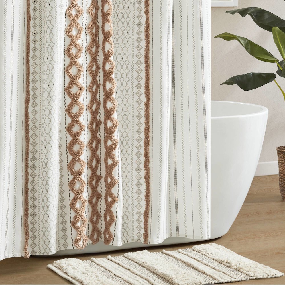 Imani Cotton Printed Shower Curtain with Chenille. Picture 3