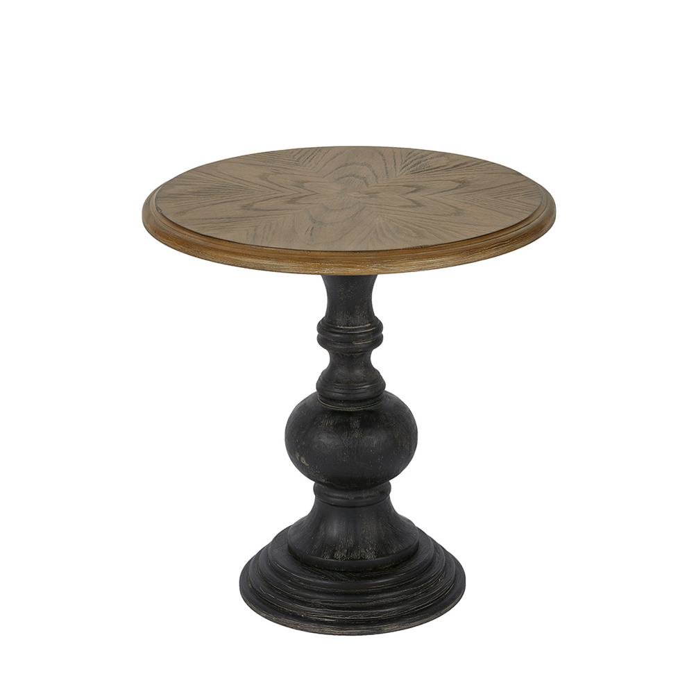 Elegant Round Side Table – Brown Wooden Pedestal Accent Table. Picture 1