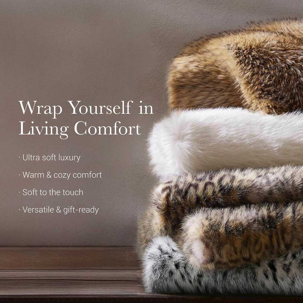Botswana Animal Faux Fur Throw Blanket, Bobcat color. Picture 4