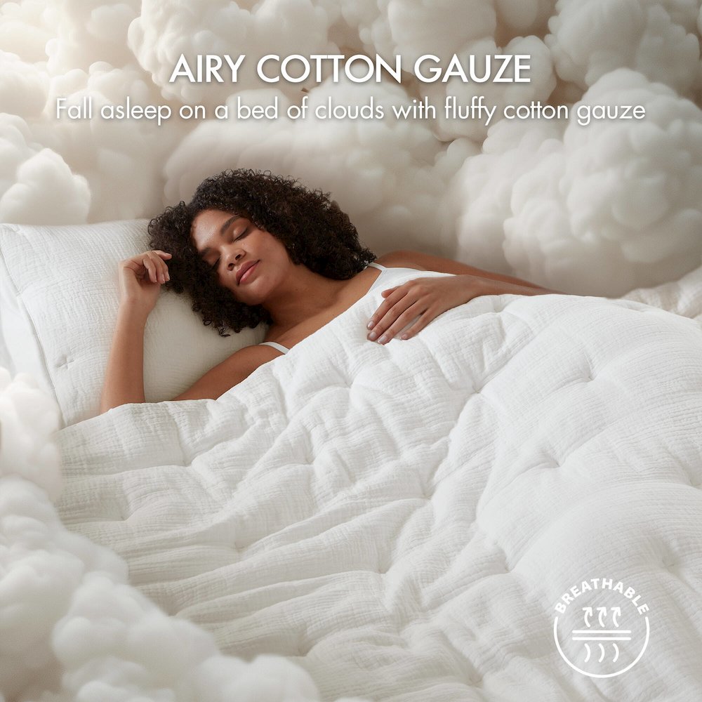 Breeze Cotton Gauze  Embroidered Quilt Set, White color. Picture 5