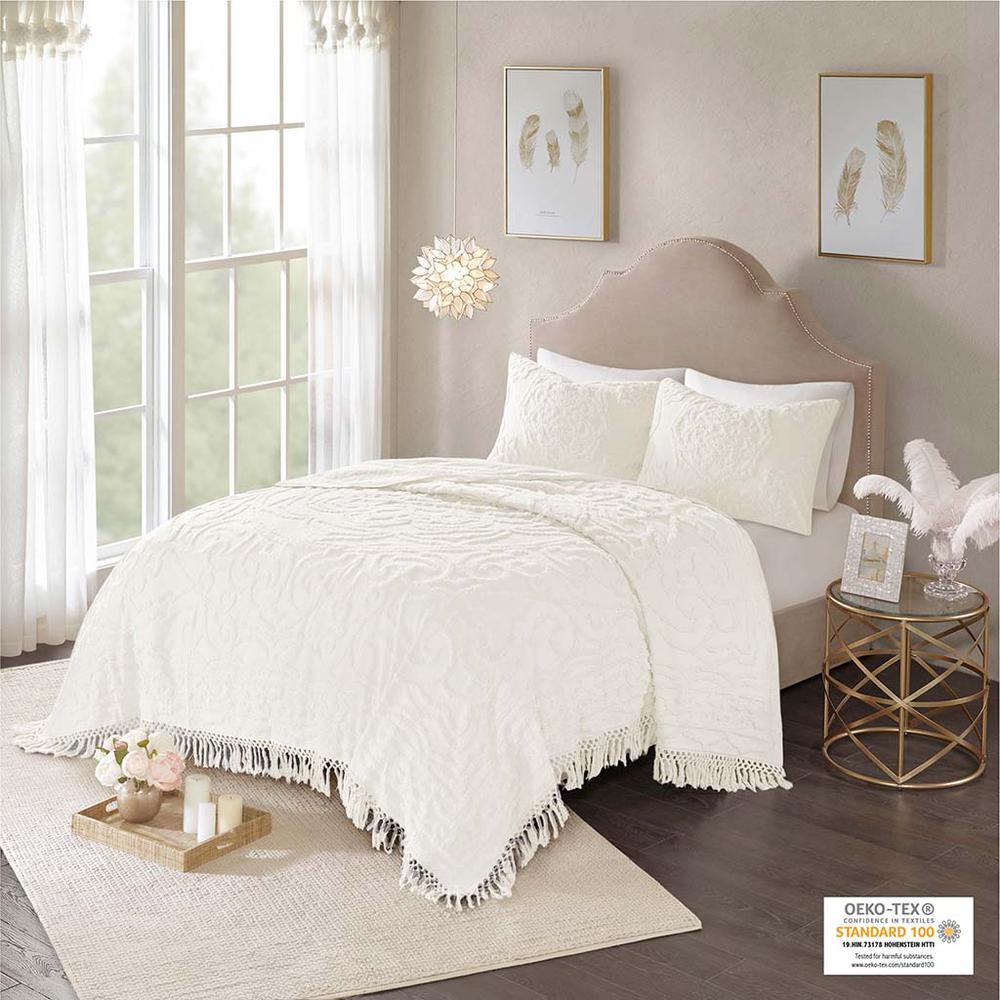 Tufted Cotton Chenille Medallion Fringe Coverlet Mini Set. Picture 4