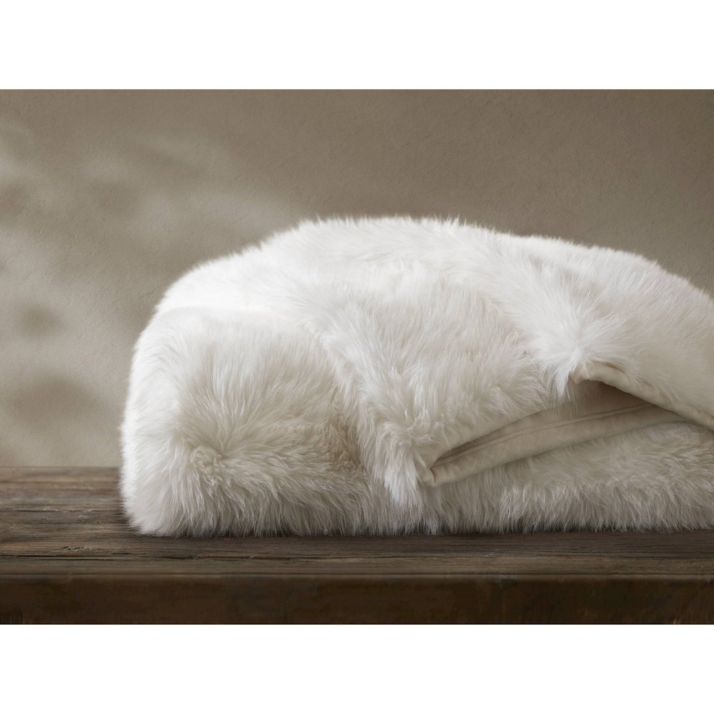 Botswana Animal Print Faux Fur Throw Blanket, Polar Bear color. Picture 3