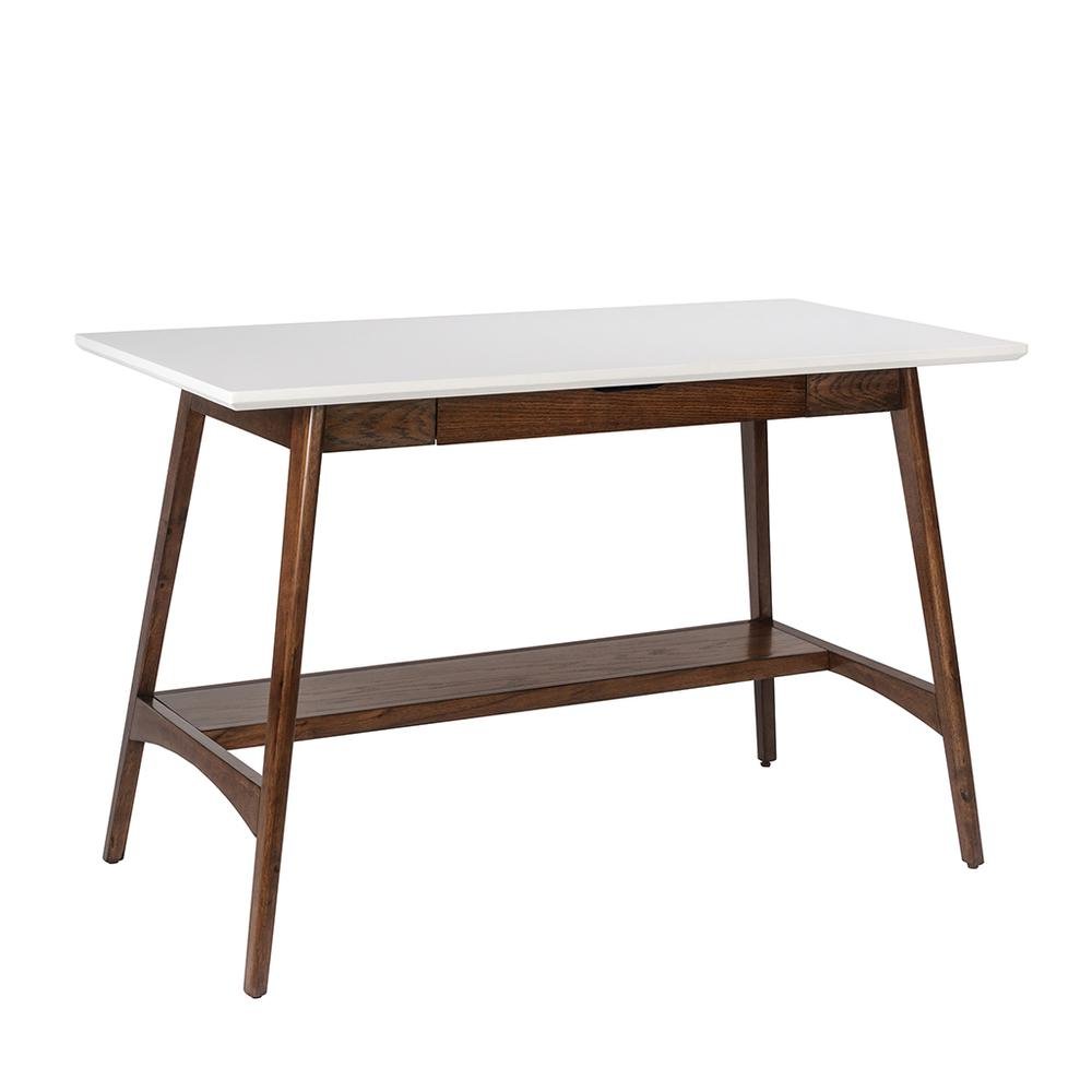 White Office Table – 24 Inch Minimalist Desk with MDF Top and Shelf. Picture 1