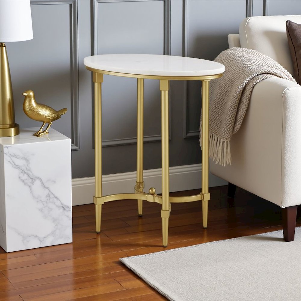White Marble End Table with Metal Legs – Small Side Table for Living Room. Picture 3