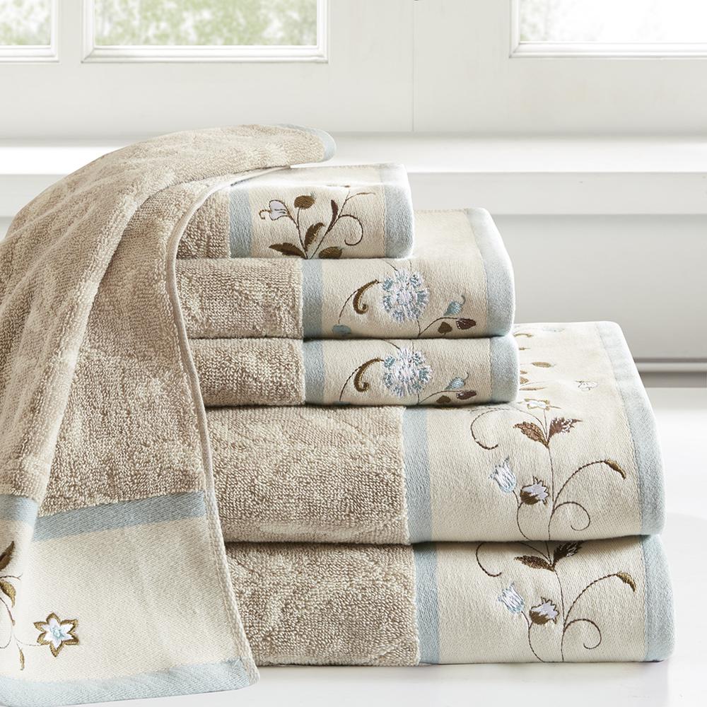 Embroidered Cotton Jacquard 6 Piece Towel Set. Picture 4