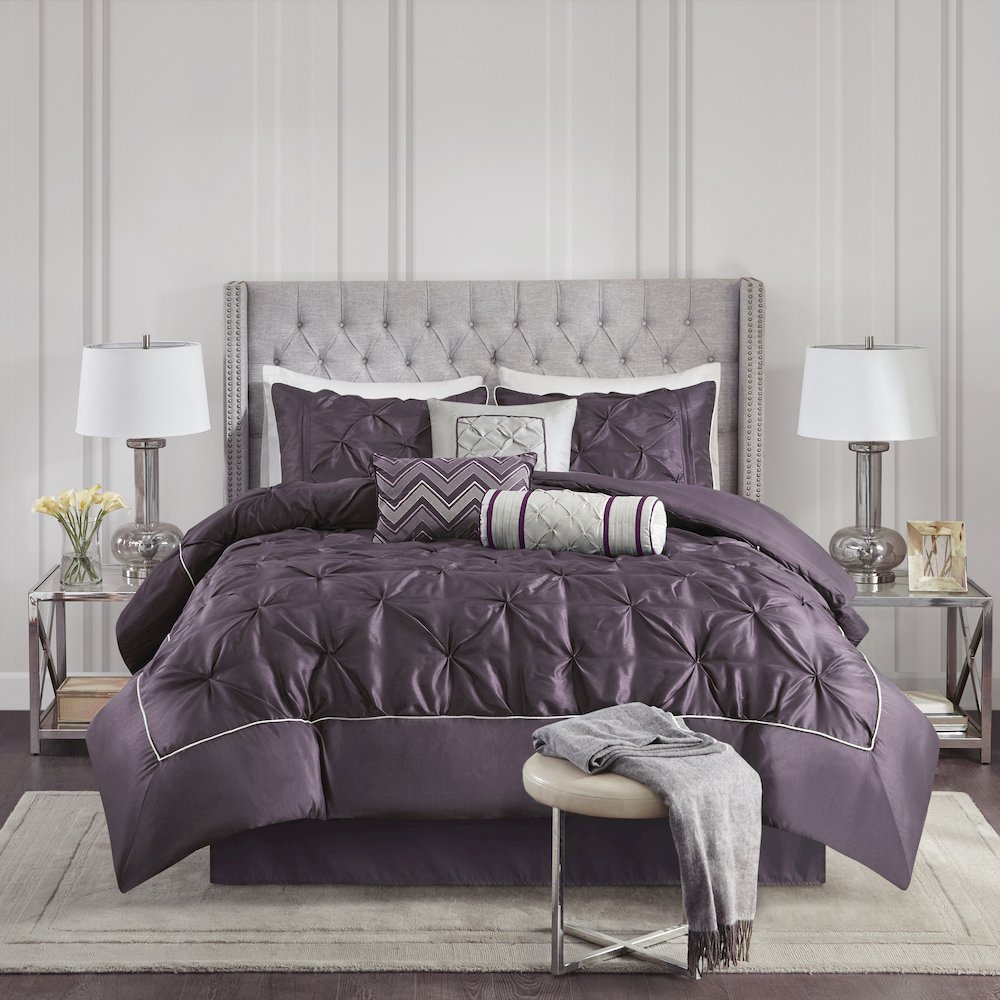 Laurel 100% Polyester Pieced Pleated 7pcs Tufted Comforter Set. Picture 1