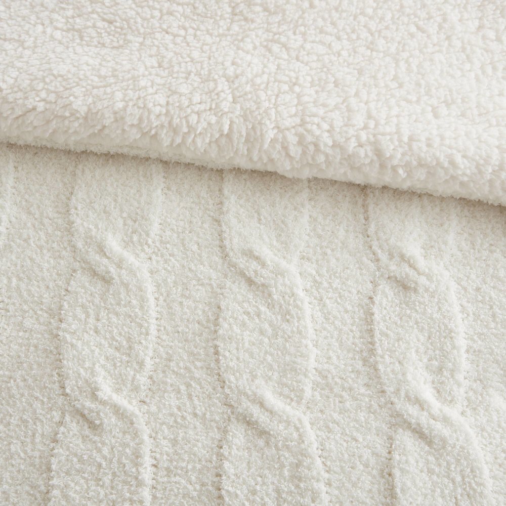 Riordan Cable Knit Chenille Comforter Set, Ivory color. Picture 5