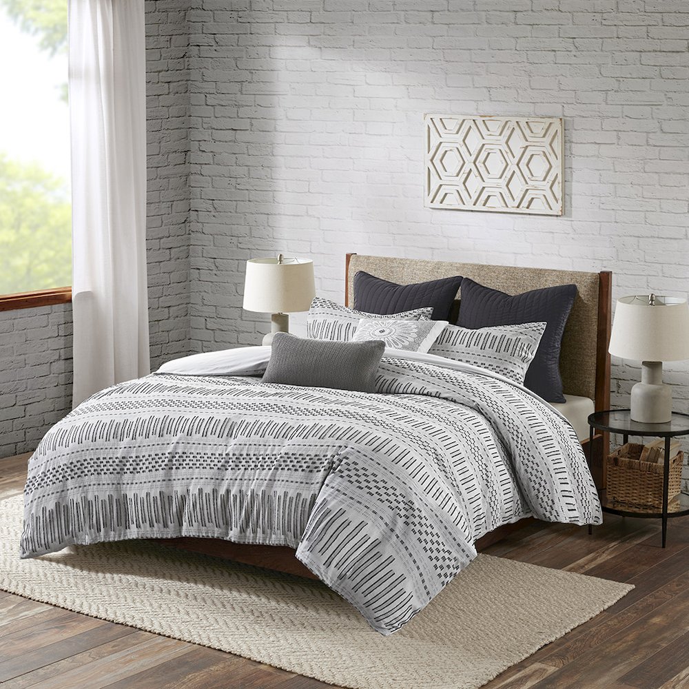 Rhea Cotton Jacquard Comforter Mini Set, Grey/Black color. Picture 2