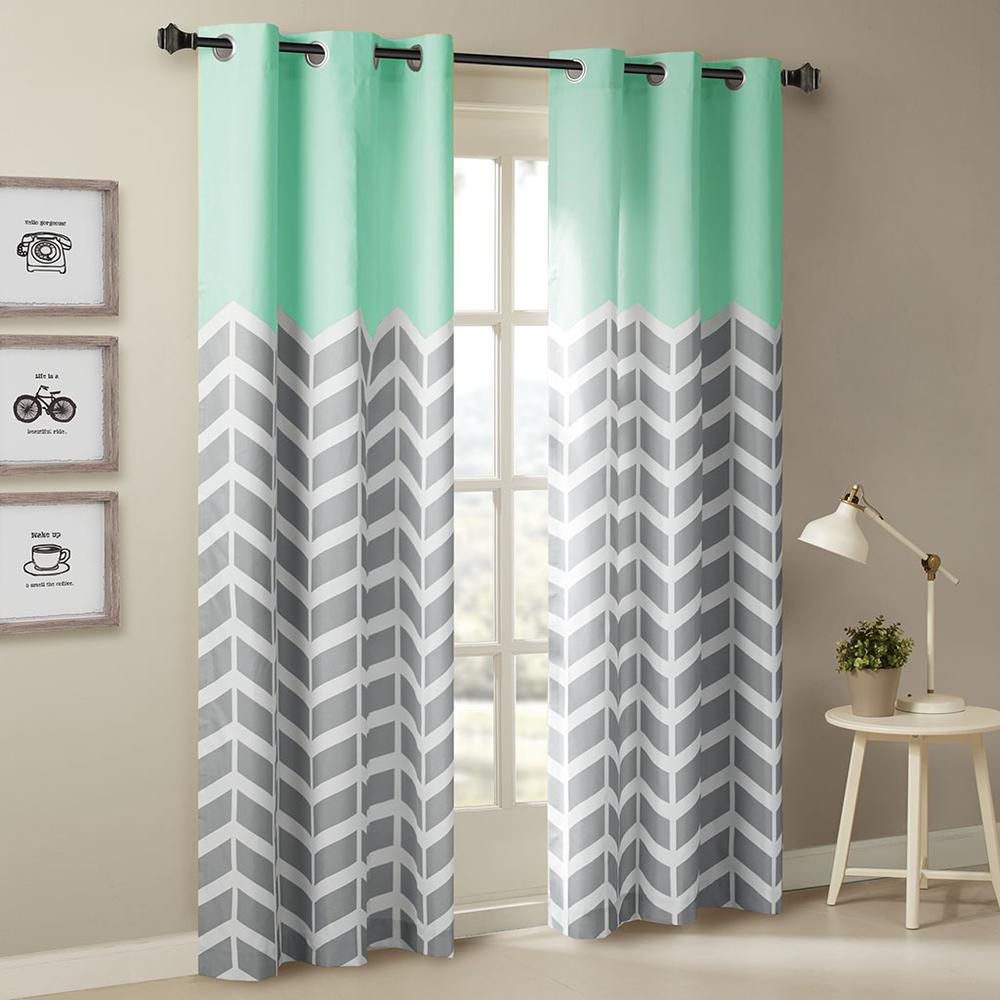 Chevron Printed Room Darkening Grommet Top Panel Pair. Picture 1